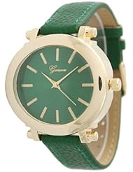 Womens Geneva Large Oval Leather Watch - Green