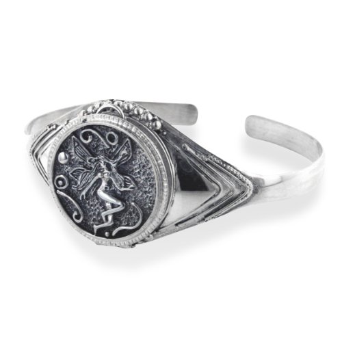 Fairy Poison Locket or Prayer Box Sterling Silver Cuff Bracelet 7.5\
