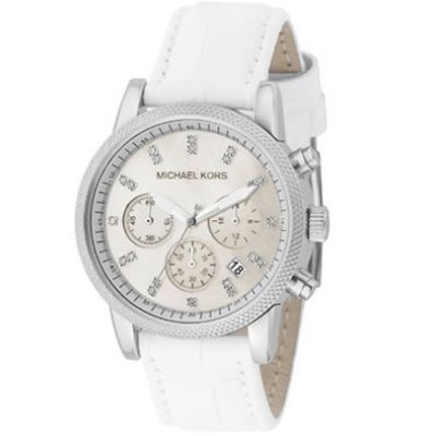 Michael Kors Quartz, Mother of Pearl Dial with White Leather Band - Womens Watch MK5049