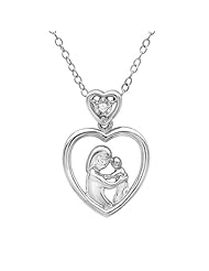 Diamond Mother and Child Heart Pendant-Necklace in Sterling Silver (18in. Chain)