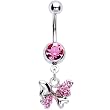 Pink Jeweled Heart Wing Butterfly Belly Ring