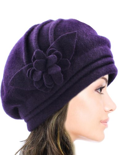 Dahlia Women's Elegant Flower Wool Cloche Bucket Slouch Hat