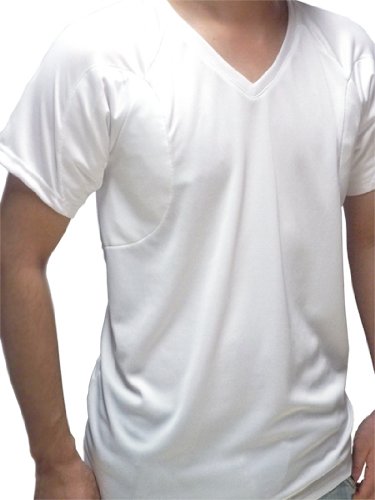 (クレール)CREAL 脇汗パッド付きシャツ ワイドパッド（クールマックス/ラグラン） (LL, ホワイト・Ｖネック)