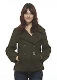 8201X-OL-2X Dollhouse Plus Size Classic Wool Pea Coat w/Pop Color Lining in Olive Size: 2X