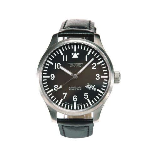 AVIATOR 40013-50-04 // Automatik XXL Pilotenuhr Ø 47 mm // Edelstahlgehäuse // Saphirglas, Glasboden // Lederband