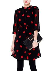 Chiffon Short General Print Elbow Length Sleeves Round Neck  Dress