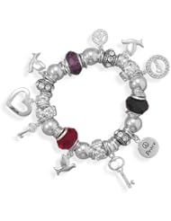 Multibead and Charm Stretch Bracelet 925 Silver Sister Friendship