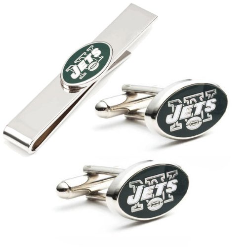 New York Jets NFL Football Cufflinks with Matching Tie Bar Set