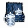 Unique New Age Gift Idea - 5" Ming Blue & White Set of 2 Lidded Tea Cup Set