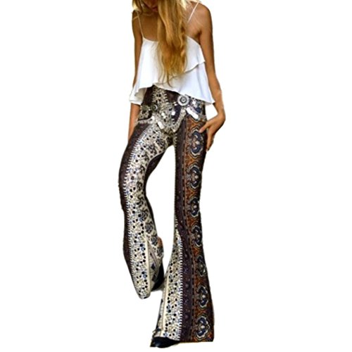 Sunward(TM) Womens Boho Ankle Length Printed Stretch Flare Pants