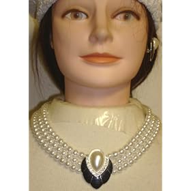 Click here to buy Three Strand White Cultured Pearl Necklace By Jolly and Earrings for Women and Teens by Gita.