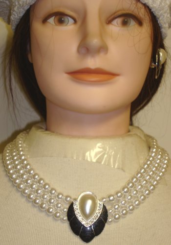 Click here to buy Three Strand White Cultured Pearl Necklace By Jolly and Earrings for Women and Teens.