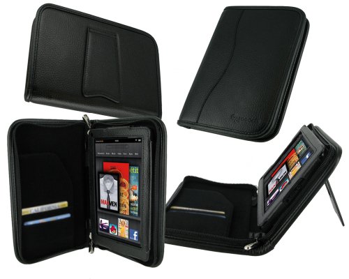 rooCASE Executive Portfolio (Black) Leather Case Cover with Landscape / Portrait View for Amazon Kindle Fire 7-Inch Android Tablet