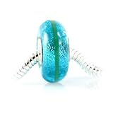 Caribbean Sea Iridescent Blue Murano Bead, Quality 925 Sterling Silver Full Core Lampwork Bead, Compatible with Pandora, Biagi, Troll & European Bracelets