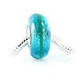 Caribbean Sea Iridescent Blue Murano Bead, Quality 925 Sterling Silver Full Core Lampwork Bead, Compatible with Pandora, Biagi, Troll & European Bracelets