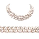 AugustinaJewelry Triple Strand 16-18 Inches 8-9mm White Oval Shape Freshwater Cultured Pearl Necklace