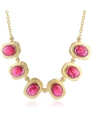 Kenneth Jay Lane Satin Gold and Flawed Ruby 6 Oval Necklace, 19"