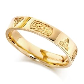 House of Williams 18ct Yellow Gold Ladies 4mm Celtic Wedding Ring Engraved with Celtic Knots and Plaits