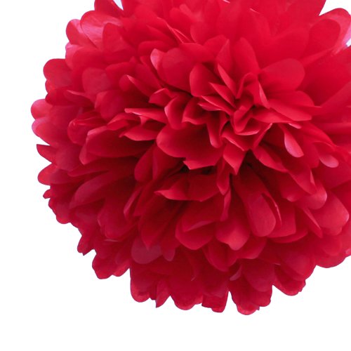 Dress My Cupcake 14" Red Tissue Paper Pom Poms, Set of 4 - Christmas Decorations, Christmas Arts & Crafts, Party Supplies