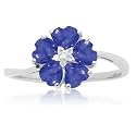 10k White Gold Created Ceylon Sapphire and Diamond Flower Ring