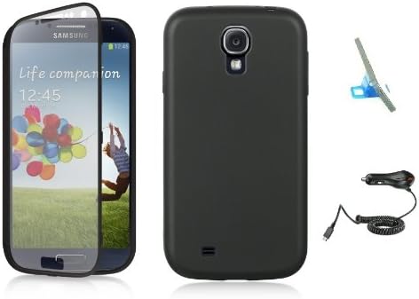 Premium Samsung Galaxy S4 TPU Skin Phone Protective Case With Screen Protector Window Cover And Purple Touch Screen Stylus, Phone Stand, Car Charger (Black)