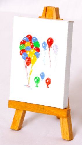 Hand Painted Miniature Art Painting Of The Colorful Balloons On A 2.3 x 3.1 Stretched Wooden Framed Canvas + FREE Easel