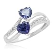10k White Gold Double Heart-Shaped Created Ceylon Sapphire w/ Diamonds Heart Ring