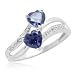 10k White Gold Double Heart-Shaped Created Ceylon Sapphire with Diamond Heart Ring