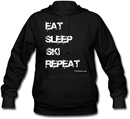 Tuf Chick Women's Eat Sleep Ski Repeat Hoodie M Black (Front Print)