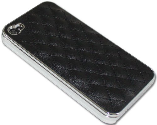 Hot Luxury Designer Quilted Leather Chrome Case Cover for Apple iPhone 4 4G