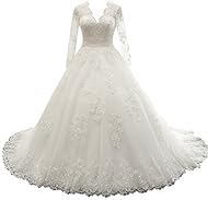 Plus Size V-neck Cocktail Long Sleeves Lace Applique Tulle Evening Dress/Bridesmaid Dress/Pageant Dress/Prom Dress/Party Dress/Wedding Dress  with a Brush/Sweep Train 