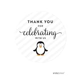 Andaz Press Birthday Round Circle Labels Stickers, Thank You for Celebrating With Us, Arctic Penguin, 40-Pack, For Gifts and Party Favors