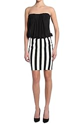 Strapless Vertical Stripe Pleated Polyester/Scuba/Knit Little Black Dress 