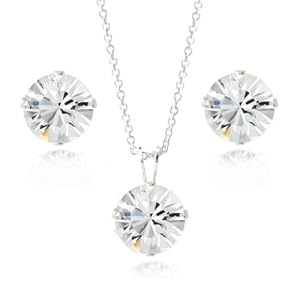 Sterling Silver Crystal Swarovski Elements 8mm Necklace & Stud Earrings Set