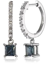 10k White Gold Square Diamond Dangle Earrings
