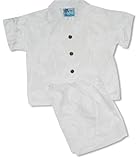 Rayon Cabana Set - Palm Trees Boy's Hawaiian Aloha Camp Shirt & Matching Shorts 2PC Set in Wedding White - Infant Size