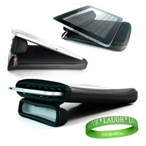 Apple iPad Midnight Black Snug Fit Canteen Style Hard Cube Case with Tilt Stand for Apple Ipad Tablet ( 3G , wifi , WiFi + 3G, MB292LL/A Tablet ) + VG Live * Laugh * Love Silicone Wrist band!!!