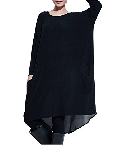 ELLAZHU Women Hi Low Long Sleeve Long Blouse Loose Dress WO52