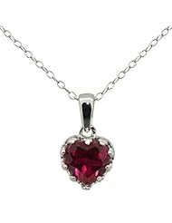 Sterling Silver Crown-set Lab-created Ruby Heart Necklace