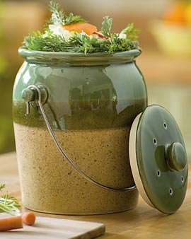 Green Stoneware Compost Crock