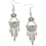 Perforated White Brass Fan Chandelier - Faux White Diamonds - Costume Glamour Earrings