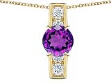 2.05 cts 925 Sterling Silver 14K Yellow Gold Plated Genuine Round Amethyst Pendant