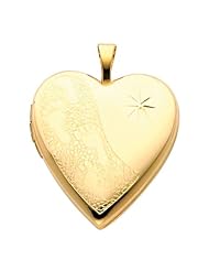 14K Yellow Gold Foot Engraved Diamond-Accent Heart Locket Pendant (0.8" Inches or 20mm, 1/10 ctw., GH, SI)