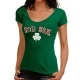 MLB Majestic Threads Boston Red Sox Ladies St. Patrick's Day Soft Hand V-Neck T-Shirt - Green (Medium)