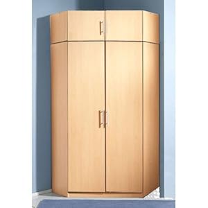 Eckschrank in Buche Hell-Nachb, Schenkellänge ca. 95 x 95 cm, Gesamttiefe ca. 88 cm, Außenseiten ca. 30 cm, Höhe ca. 198 cm