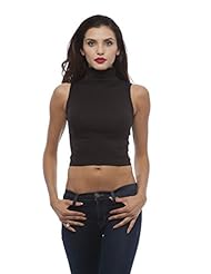 Apparel: Sleeveless High Neck Plain Solid Crop Top (Onesize, Black)