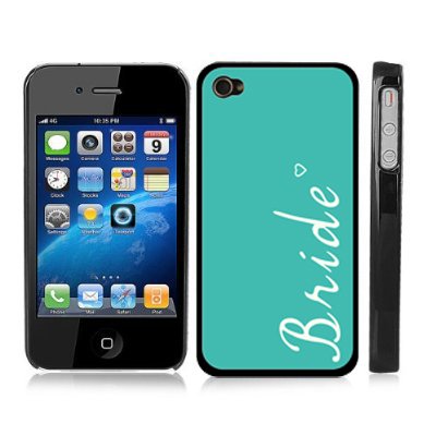Just Married Bride Turquoise Snap-On Cover w/ Black Hard Carrying Case for iPhone 4/4S