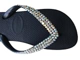 SWAROVSKI CRYSTAL HAVAIANAS SANDALS FLIP FLOPS THONGS BLACK/AB U.S. SIZES 4-10
