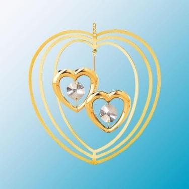 Swarovski Crystal & 24K Gold Plated Two Hearts Ornament or Suncatcher with Stand