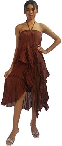 Bonya Women's 2 in 1 Boho Hippie Maxi Pixie Skirt / Halter Dress - (Brown)
